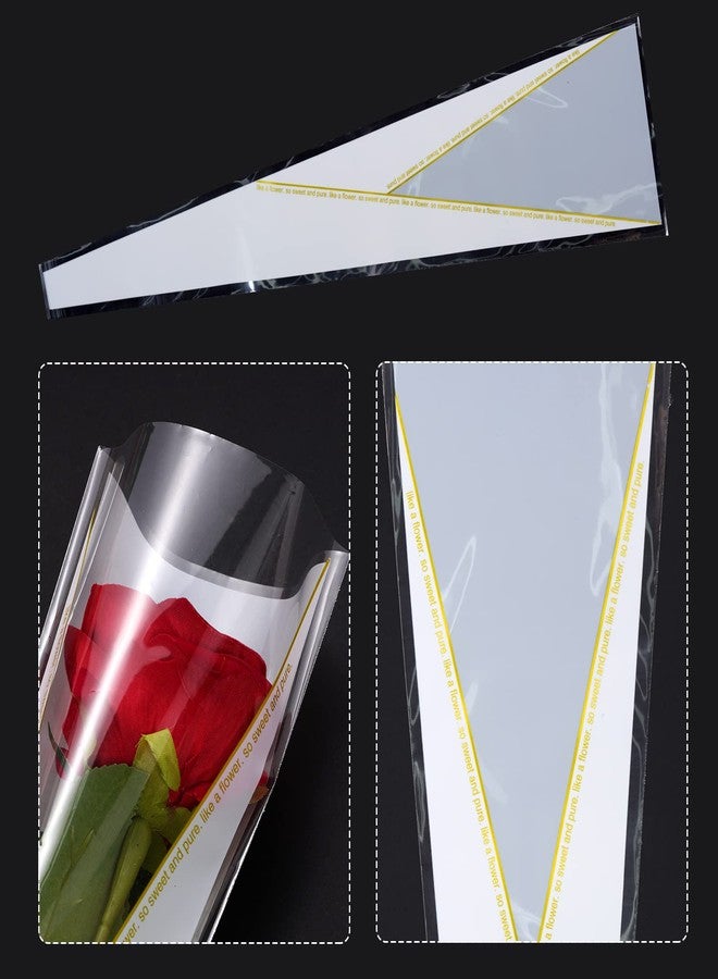 mifengda 100pcs Single Rose Sleeve Flower Wrapping Bags Single Flower Packaging Bags Waterproof Single Flower Wrapping Bags Gold Edge Flower Bouquet Sleeve for Mother's Day Wedding Bouquet Valentine's Gifts - Image 3